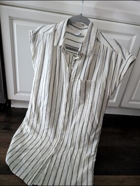 Pretty Soft Striped Linen Blend Dress Old Navy Button Down xs